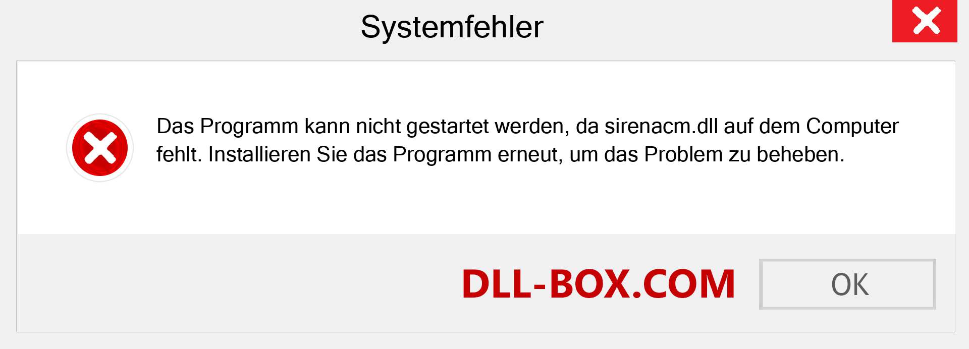 sirenacm.dll-Datei fehlt?. Download für Windows 7, 8, 10 - Fix sirenacm dll Missing Error unter Windows, Fotos, Bildern