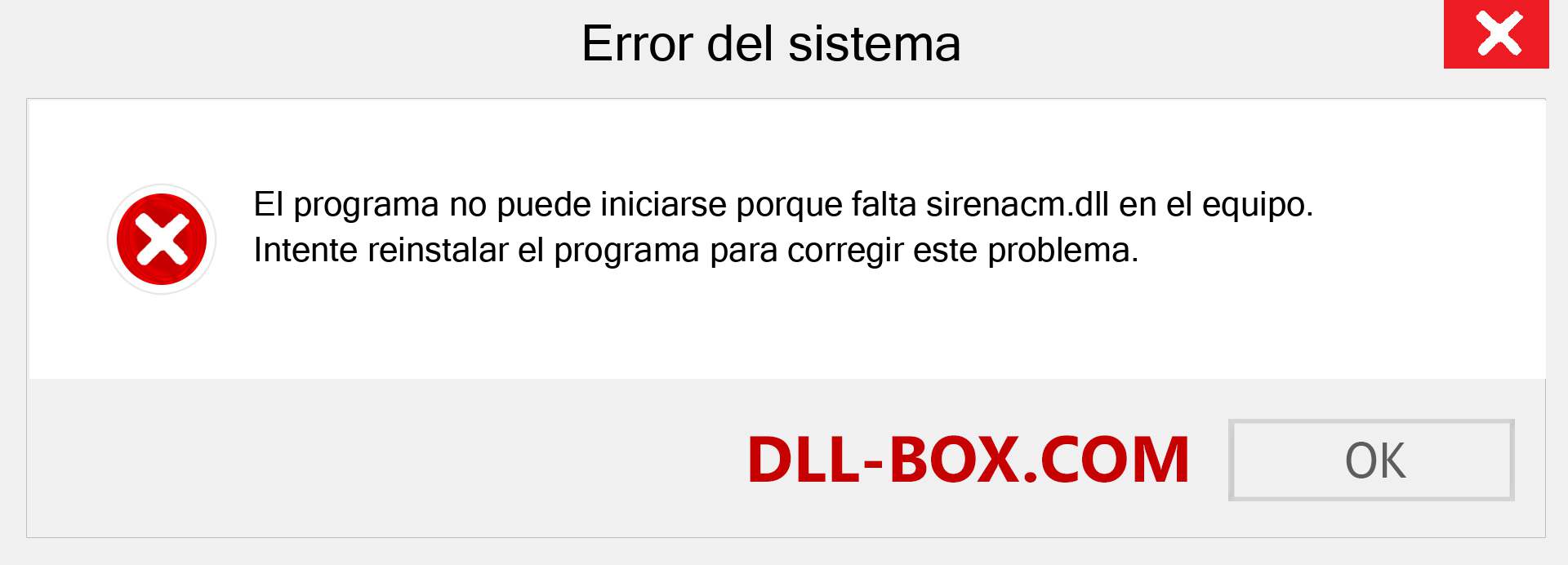 ¿Falta el archivo sirenacm.dll ?. Descargar para Windows 7, 8, 10 - Corregir sirenacm dll Missing Error en Windows, fotos, imágenes